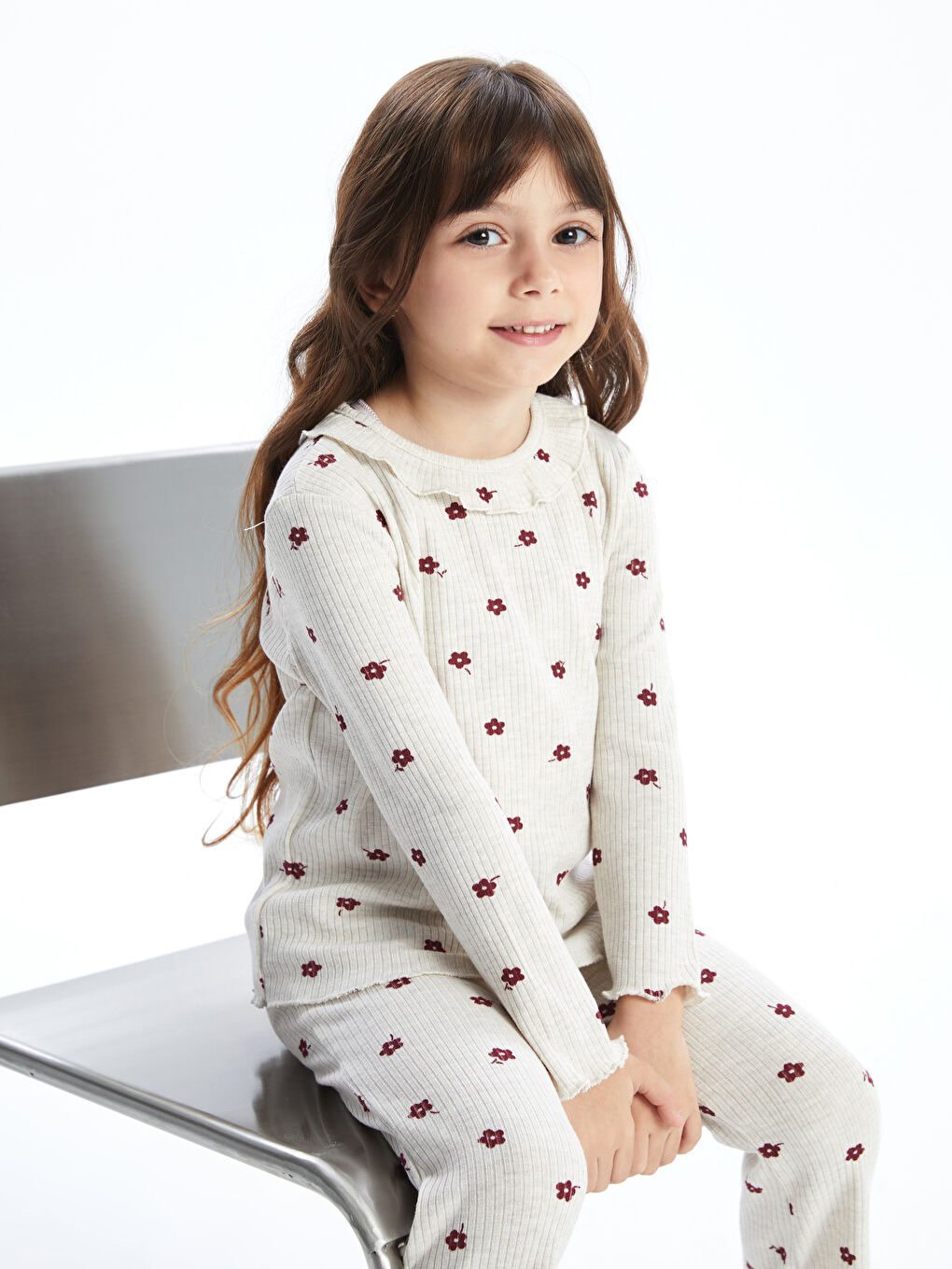 Crew Neck Long Sleeve Floral Girls' Blouse -W4H783Z1-LRA