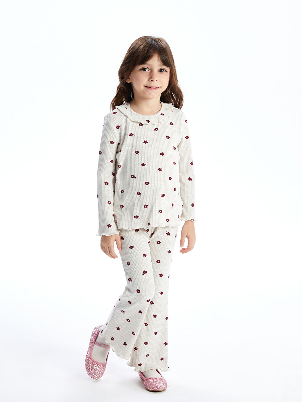 Crew Neck Long Sleeve Floral Girls' Blouse -W4H783Z1-LRA