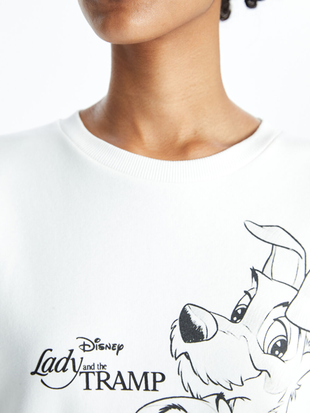 XSIDE Ekru Bisiklet Yaka Lady And The Tramp Baskılı Oversize Kadın Kalın Sweatshirt - 2