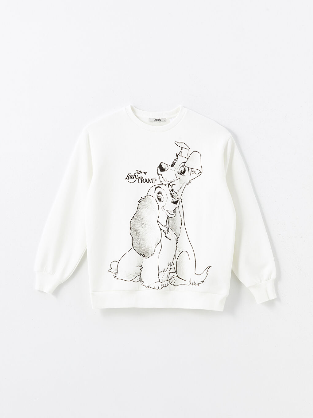 XSIDE Ekru Bisiklet Yaka Lady And The Tramp Baskılı Oversize Kadın Kalın Sweatshirt - 4