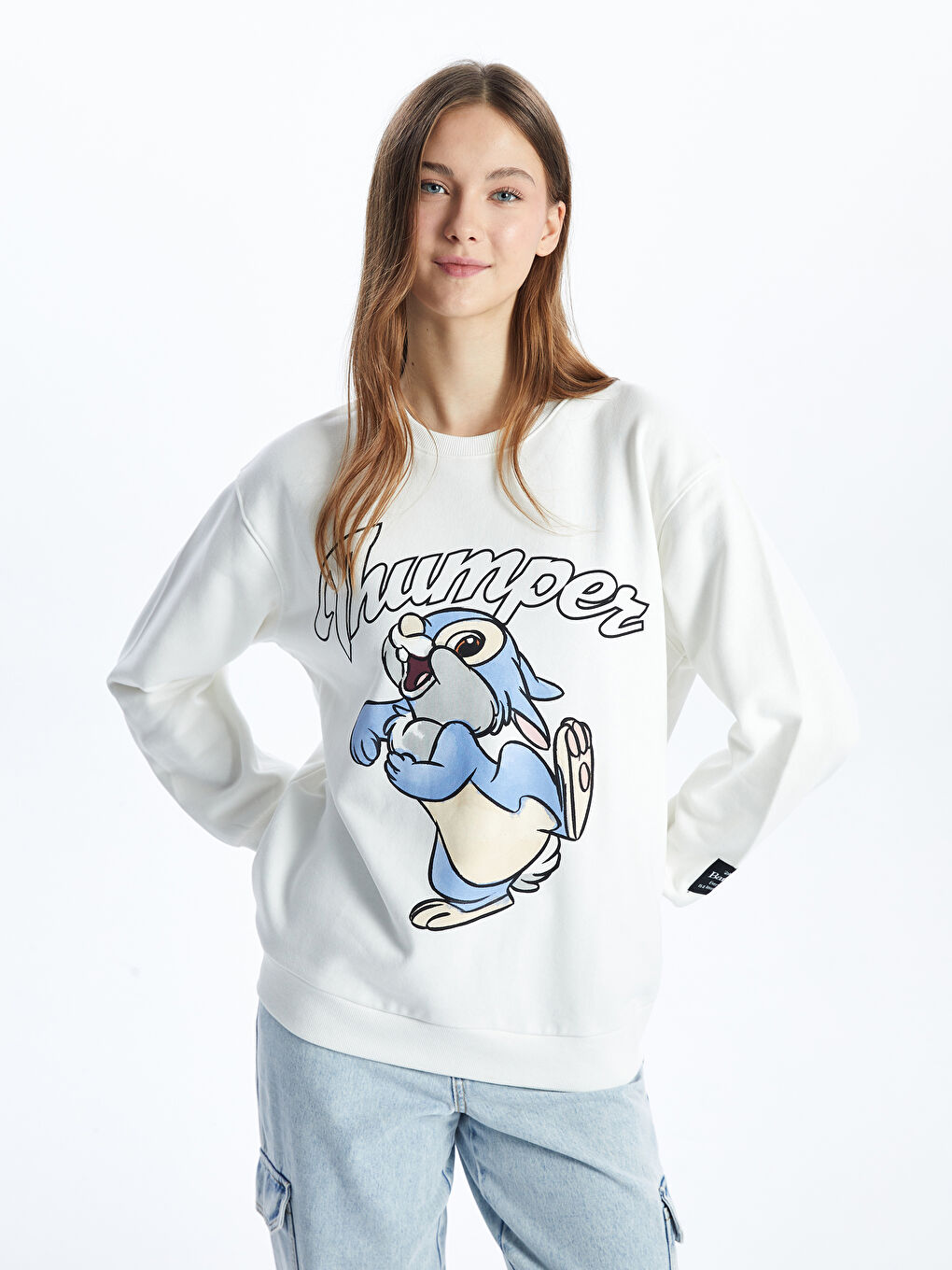 XSIDE Ekru Thumper Baskılı Oversize Kadın Kalın Sweatshirt