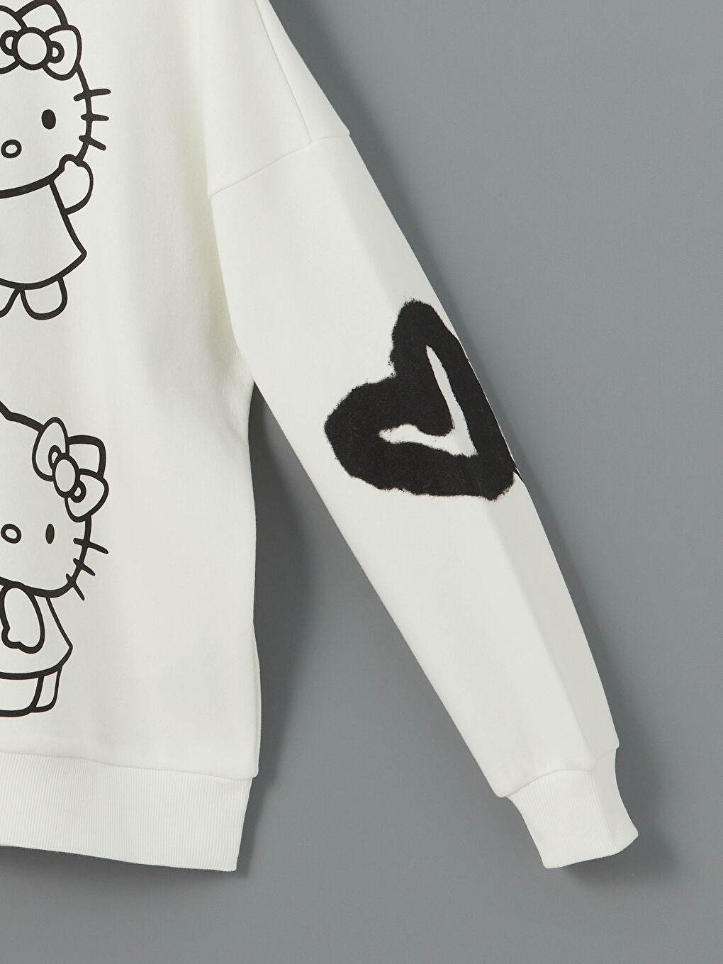 XSIDE Ekru Hello Kitty Baskılı Oversize Kadın Kalın Hoodie - 1