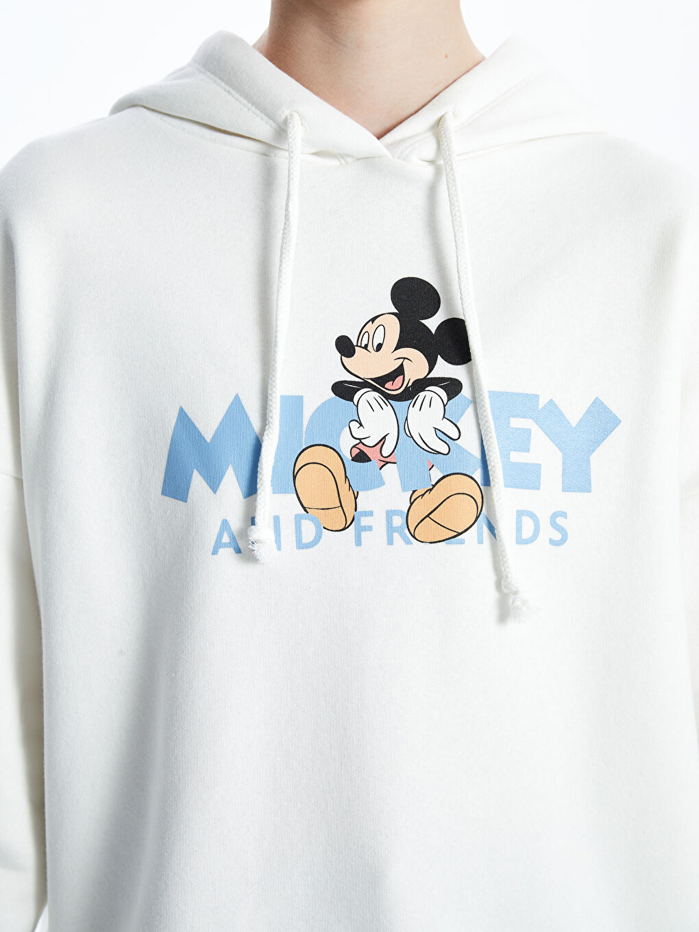 XSIDE Ekru Mickey ve Arkadaşları Baskılı Oversize Kadın Kalın Hoodie - 2