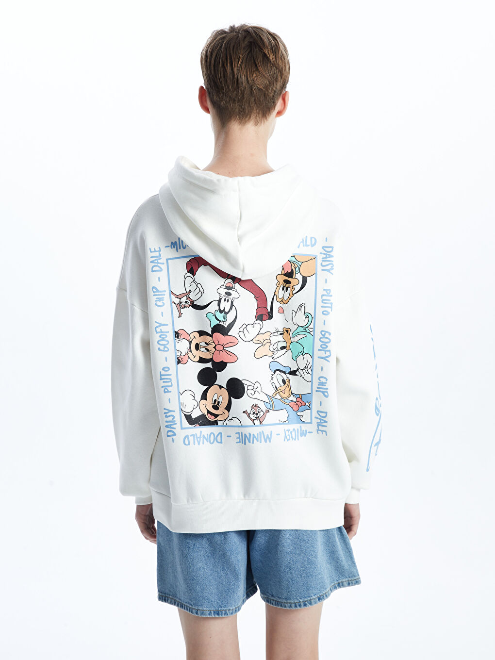 XSIDE Ekru Mickey ve Arkadaşları Baskılı Oversize Kadın Kalın Hoodie - 4