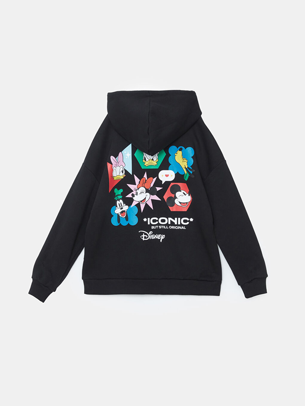 XSIDE Yeni Siyah Mickey ve Arkadaşları Baskılı Kadın Kalın Hoodie - 1