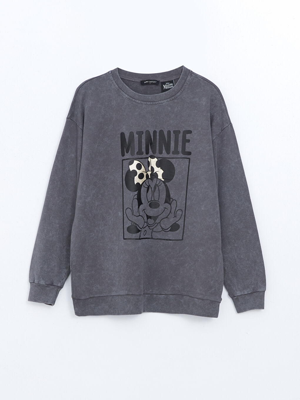 LCW Comfort Antrasit Bisiklet Yaka Minnie Mouse Baskılı Kadın Kalın Sweatshirt - 4