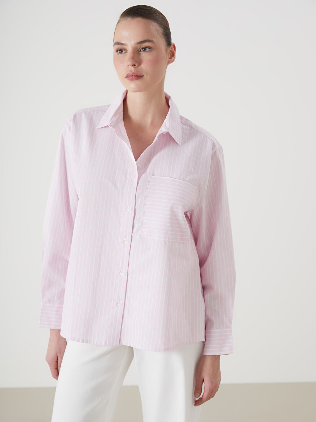 LCW Vision Pocket Detailed Striped Long Sleeve Women's Shirt -W4H919Z8-LHK