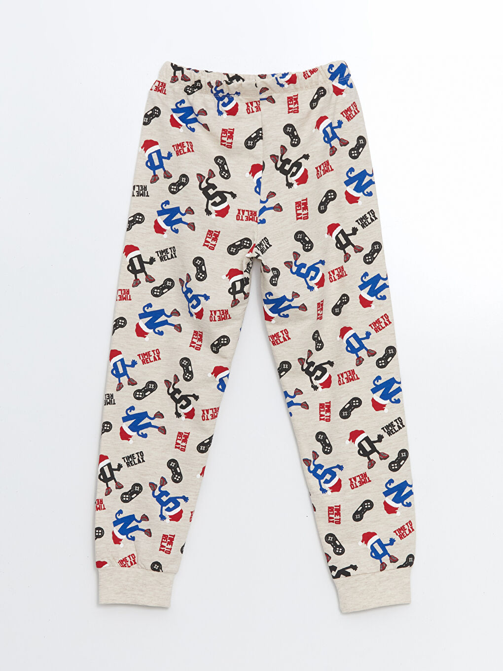 LCW Kids Bej Bisiklet Yaka Yılbaşı Temalı Erkek Çocuk Pijama Takımı - 3