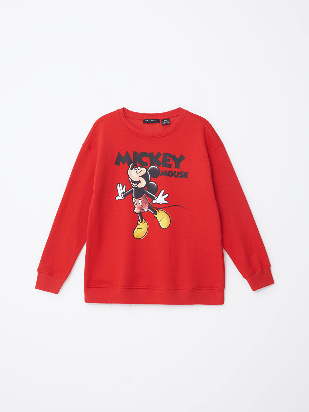 LCW Comfort Canlı Kırmızı Bisiklet Yaka Mickey Mouse Baskılı Kadın Kalın Sweatshirt - 4