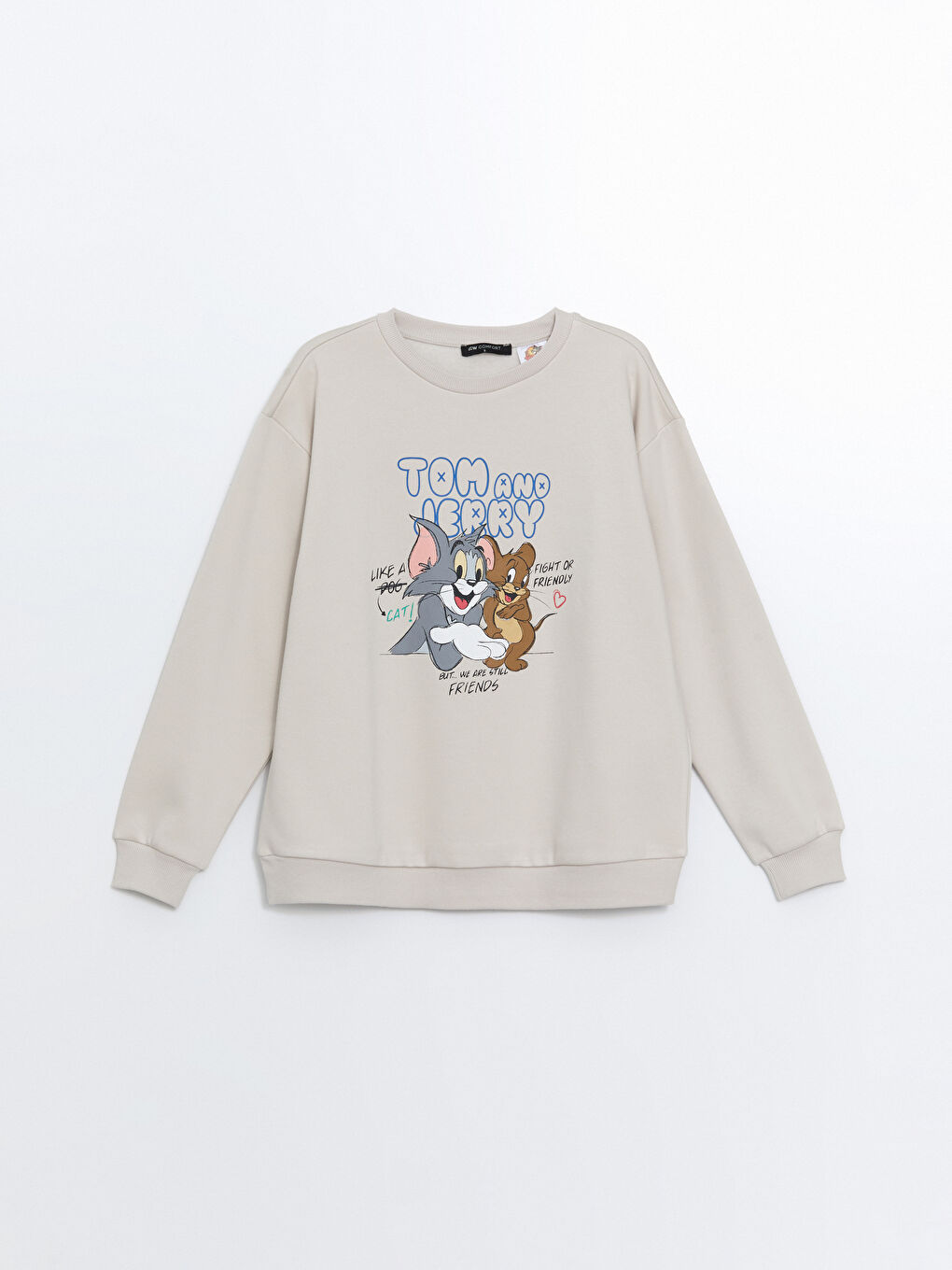 LCW Comfort Açık Gri Bisiklet Yaka Tom ve Jerry Baskılı Kadın Sweatshirt - 4