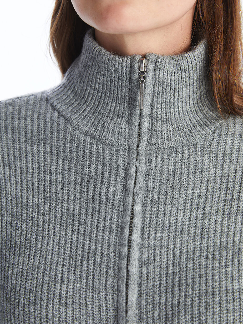 Funnel Neck Plain Long Sleeve Women's Knitwear Cardigan-2