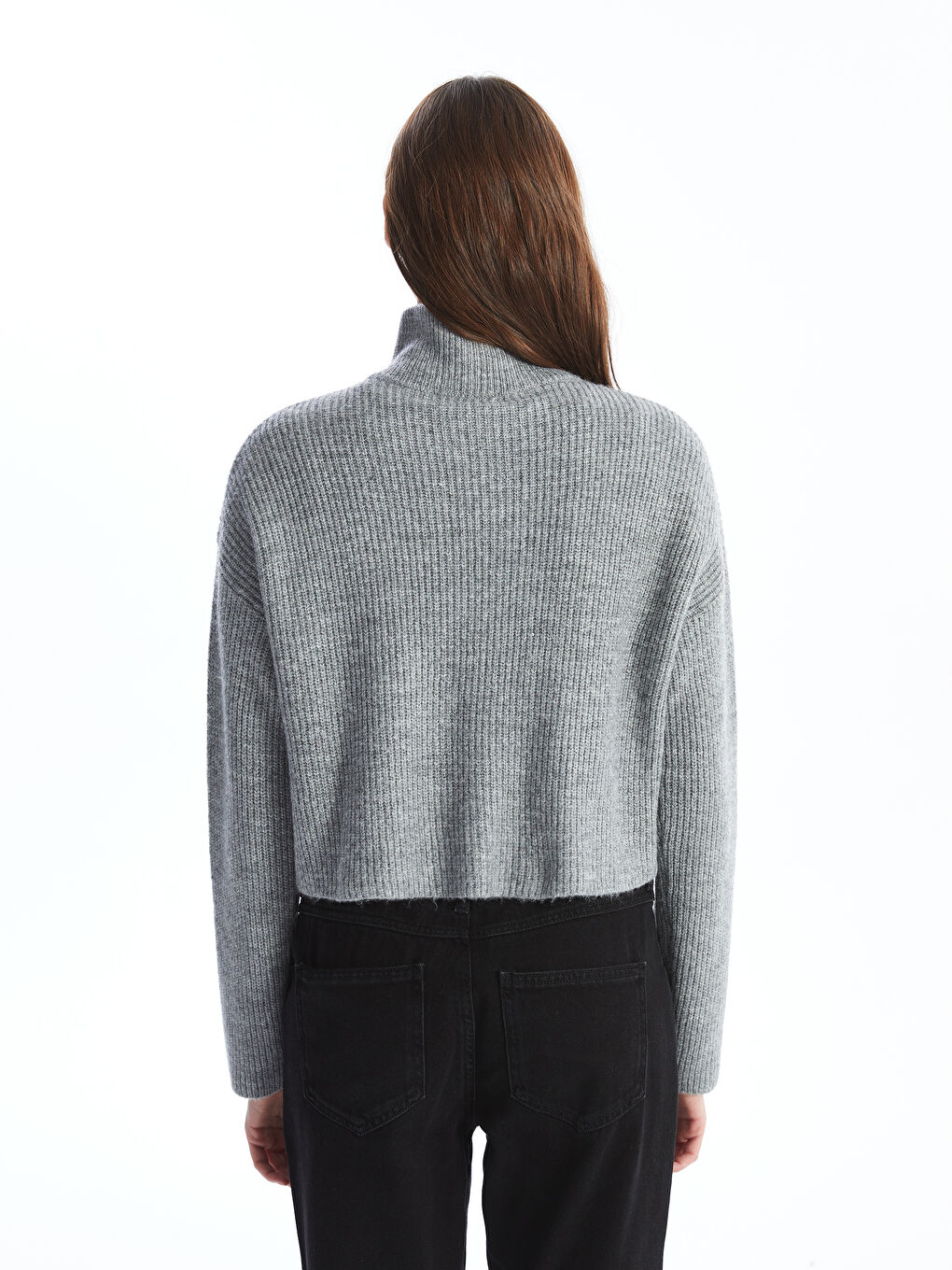 Funnel Neck Plain Long Sleeve Women's Knitwear Cardigan-3