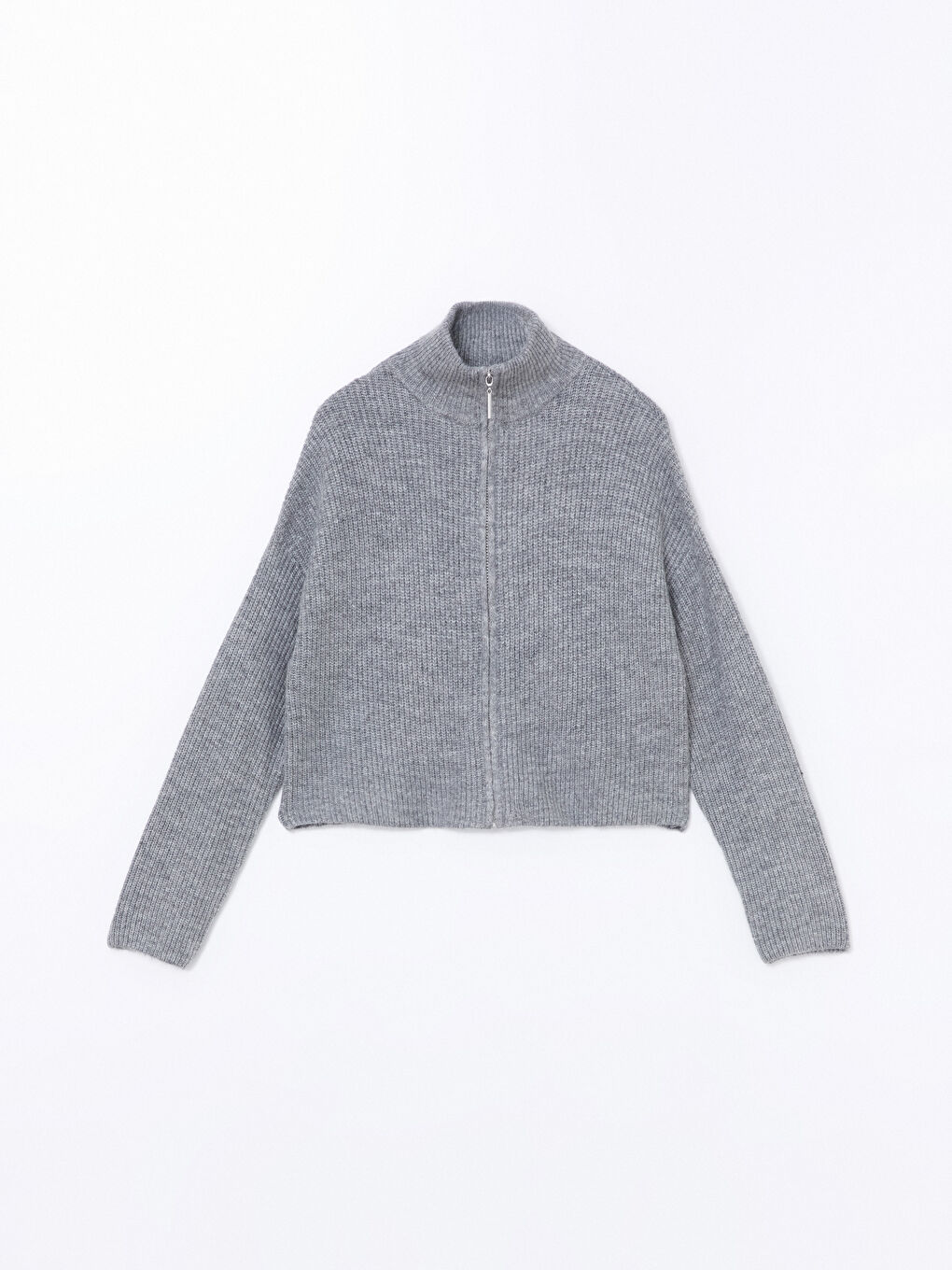 Funnel Neck Plain Long Sleeve Women's Knitwear Cardigan-4