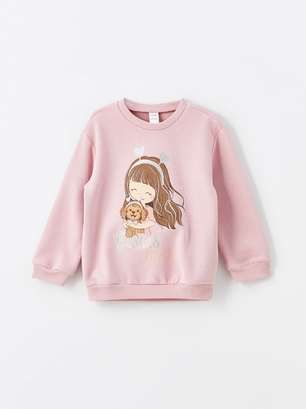 LCW Kids Pembe Bisiklet Yaka Kalın Kız Çocuk Sweatshirt