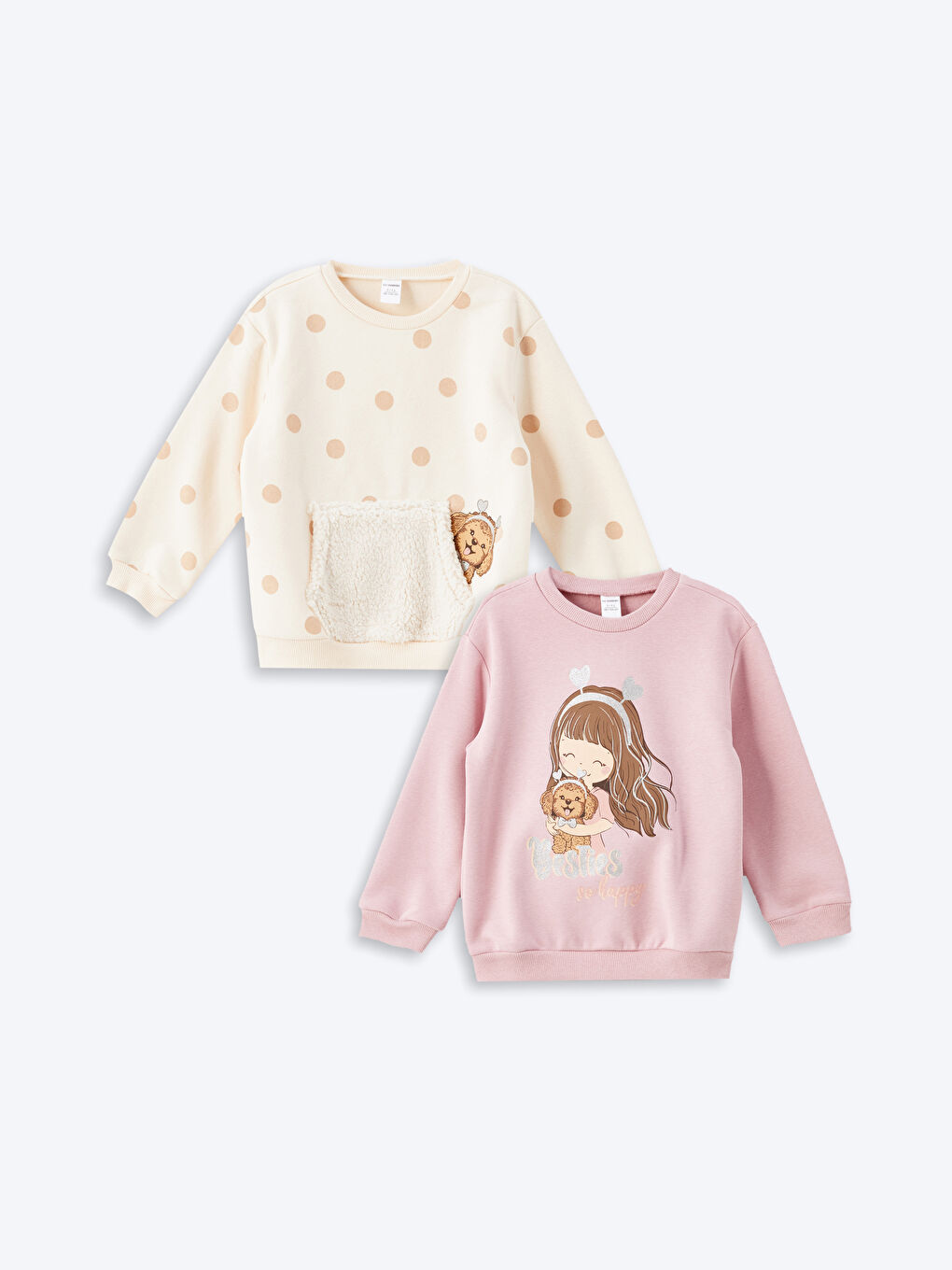 Crew Neck Long Sleeve Printed Girls Sweatshirt 2 Pack