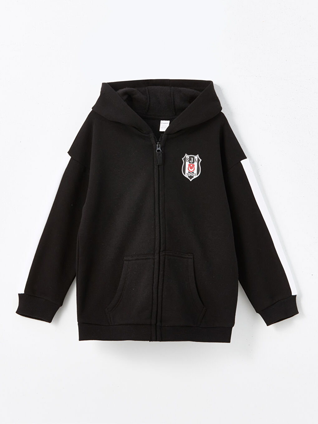 Siyah Kapüşonlu Beşiktaş Baskılı Erkek Çocuk Fermuarlı Sweatshirt