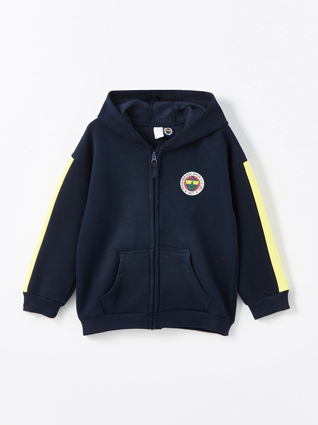 Lacivert Kapüşonlu Fenerbahçe Baskılı Erkek Çocuk Fermuarlı Sweatshirt