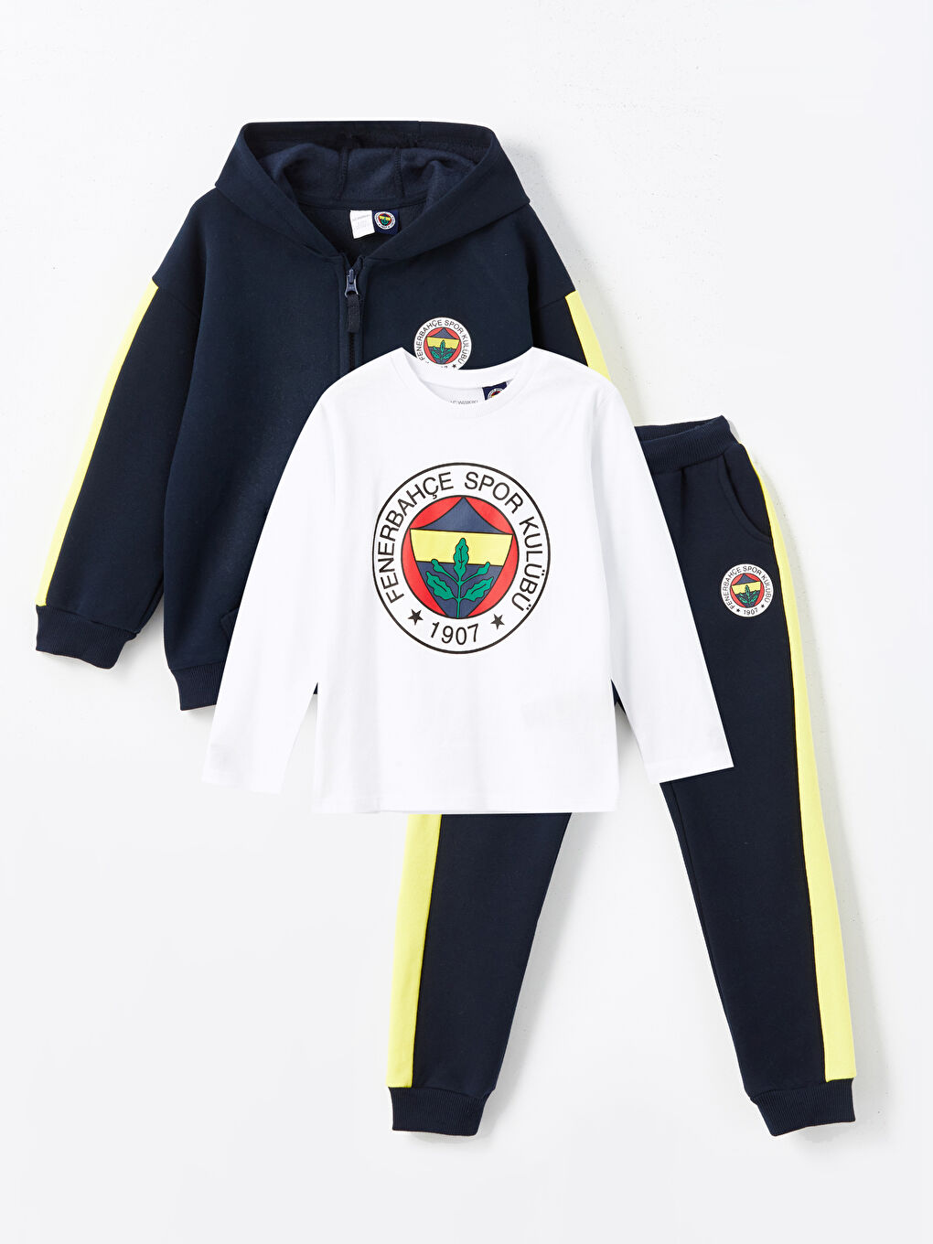 LCW Kids Lacivert Bisiklet Yaka Uzun Kollu Fenerbahçe Baskılı Erkek Çocuk 3'lü Takım