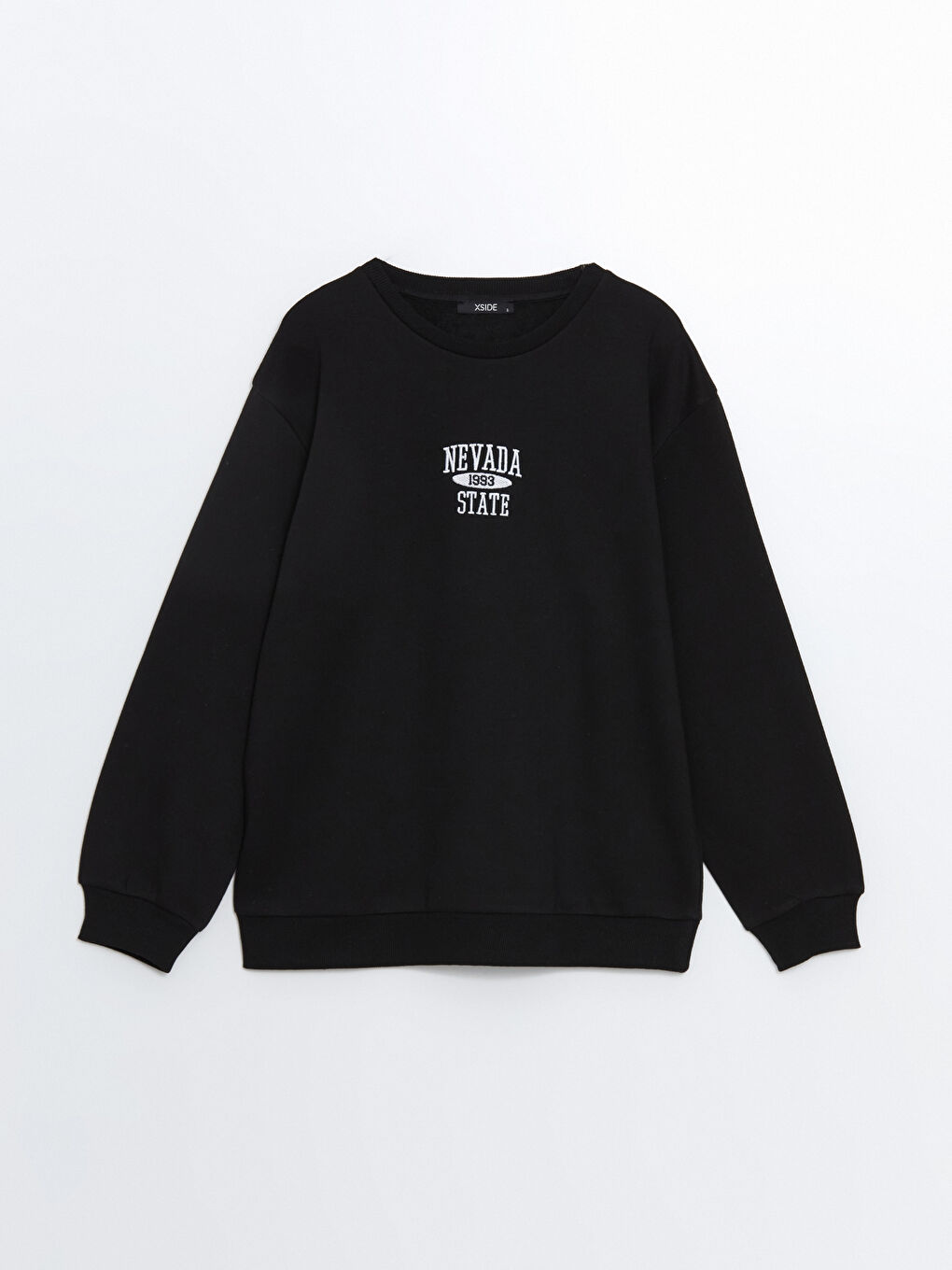 XSIDE Yeni Siyah Bisiklet Yaka Baskılı Kadın Kalın Sweatshirt