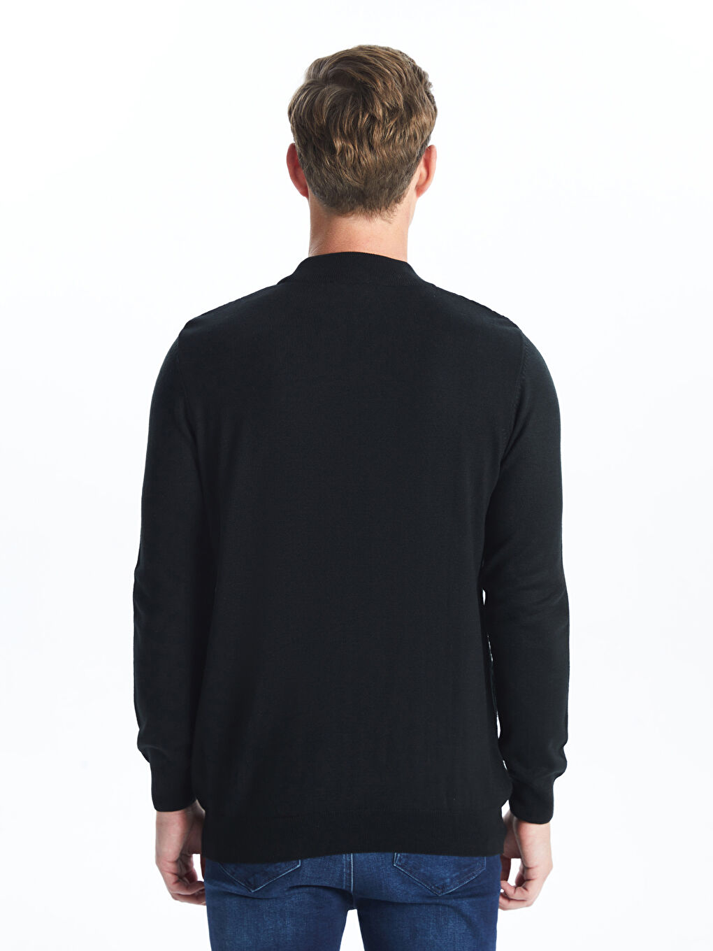 بلوفر تريكو ياقة هاي نيك كم طويل للرجال-3