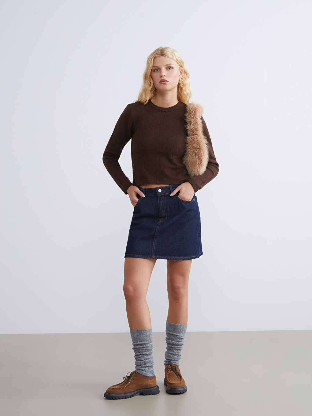 Kahverengi Bisiklet Yaka Kadın Triko Kazak-1