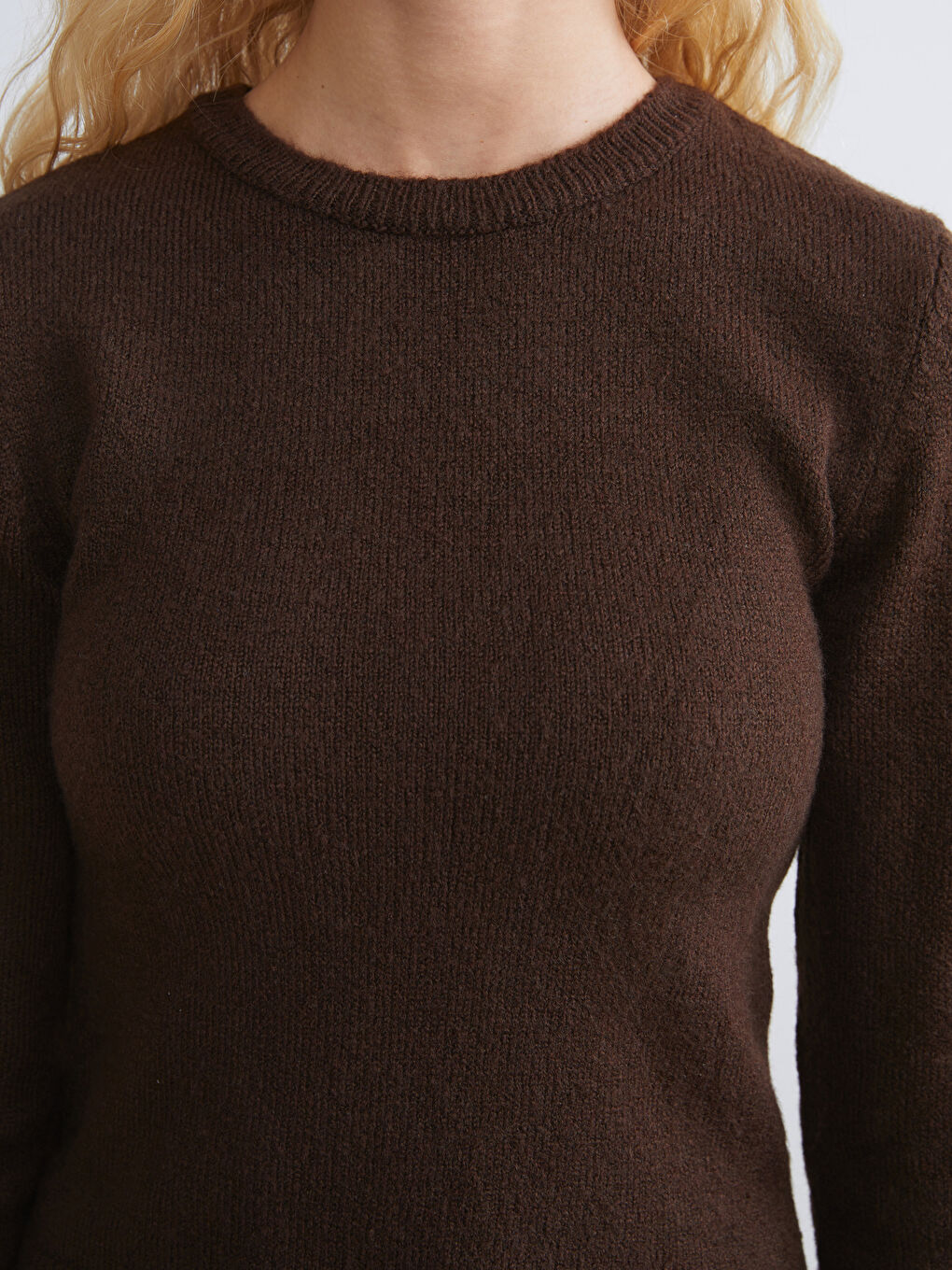 Kahverengi Bisiklet Yaka Kadın Triko Kazak-2