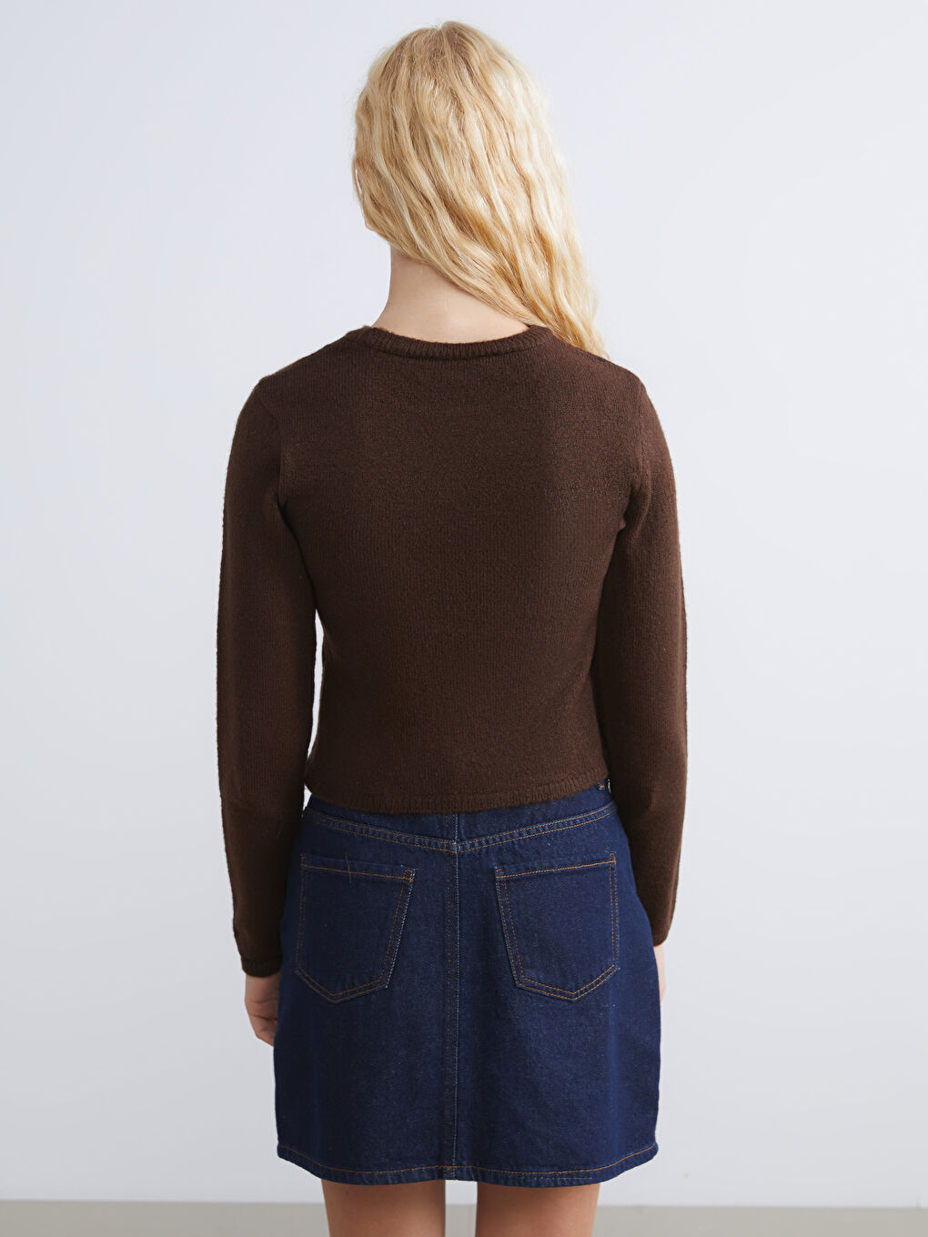 Kahverengi Bisiklet Yaka Kadın Triko Kazak-3