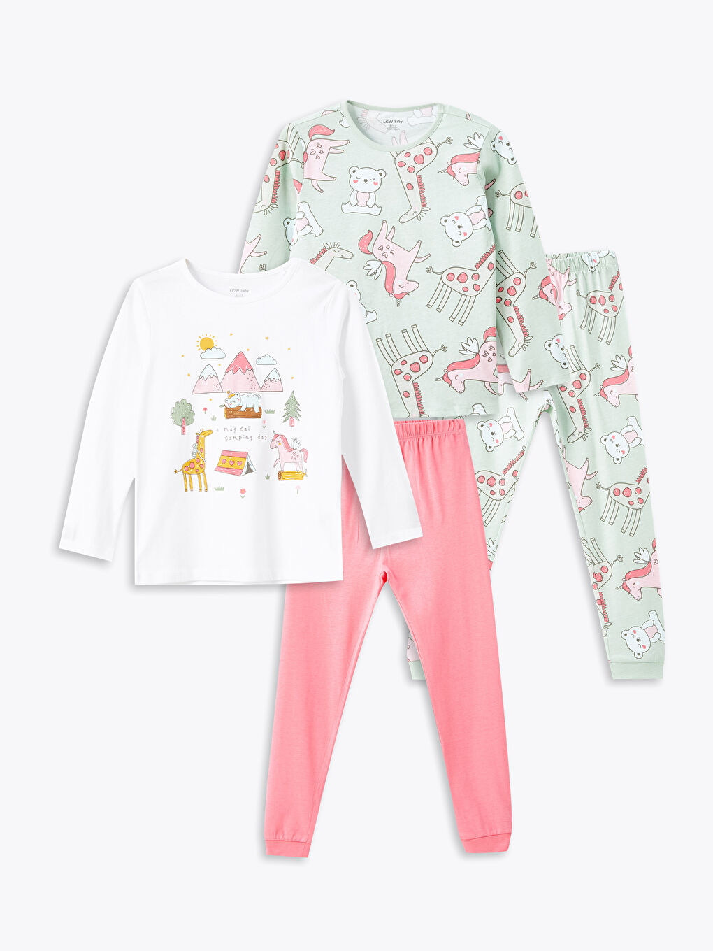 Crew Neck Printed Baby Girls 2 Pack Pyjama Set