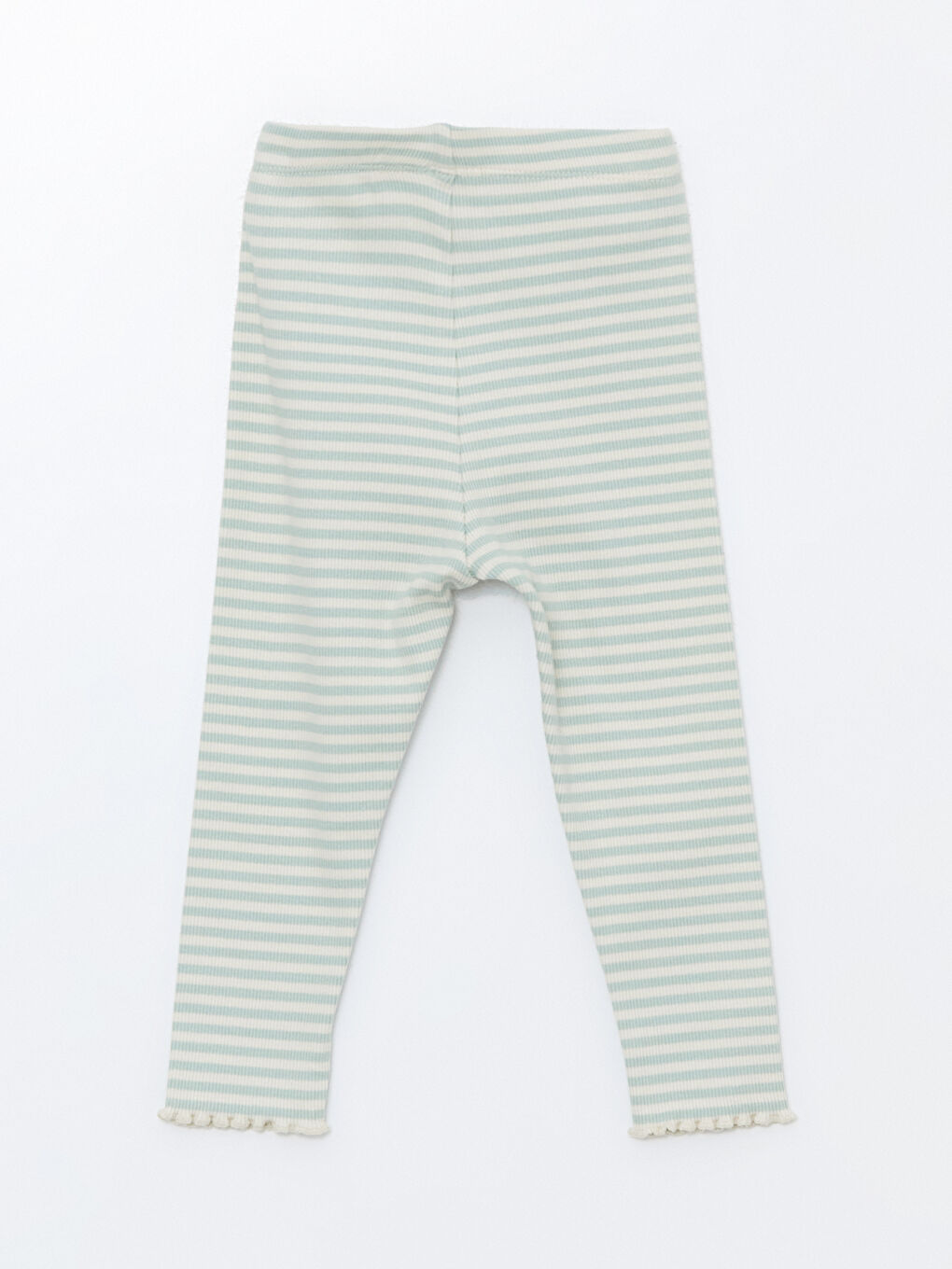 Ekru Beli Lastikli Çizgili Kız Bebek Pijama Alt-1