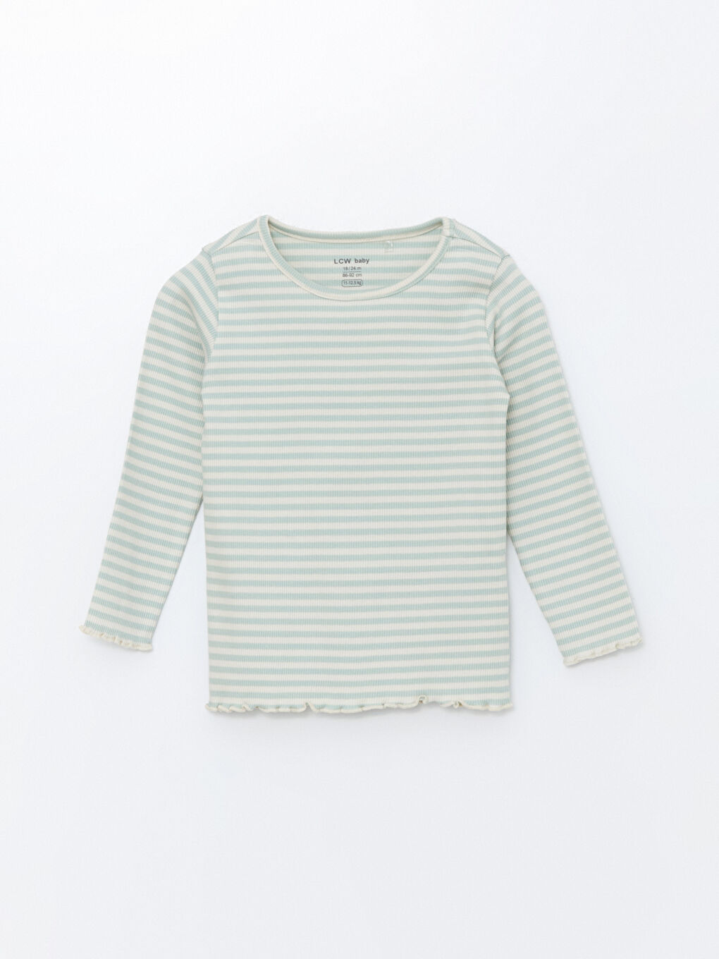 Ekru Bisiklet Yaka Çizgili Kız Bebek Pijama Üst