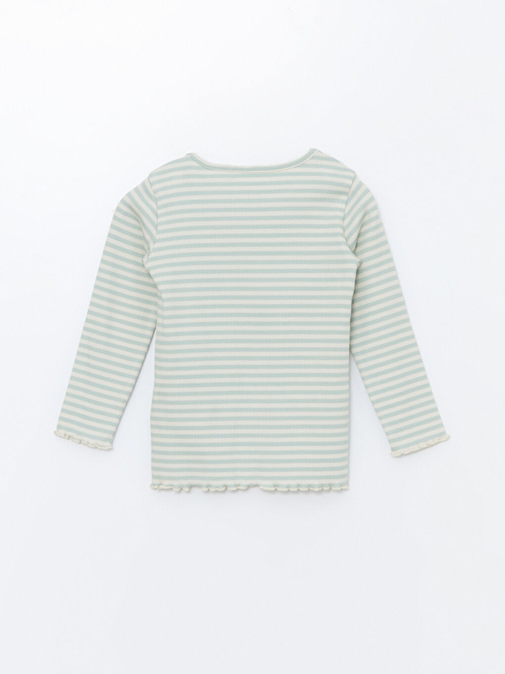 Ekru Bisiklet Yaka Çizgili Kız Bebek Pijama Üst-1