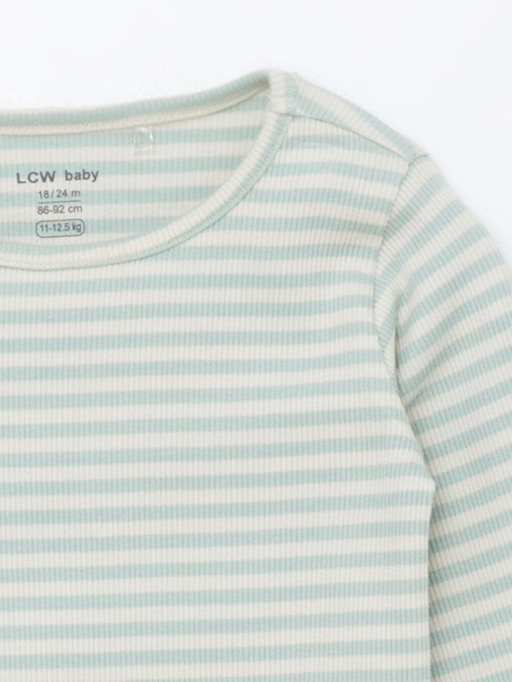 Ekru Bisiklet Yaka Çizgili Kız Bebek Pijama Üst-2