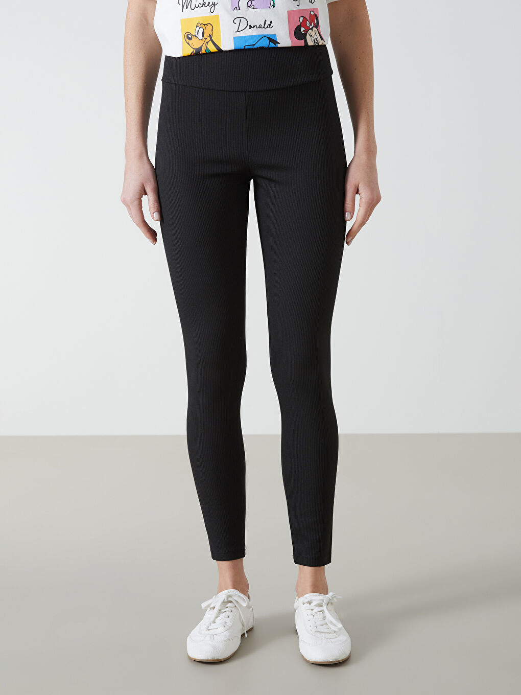 Siyah Beli Lastikli Ekstra Dar Fit Kadın Spor Tayt-1