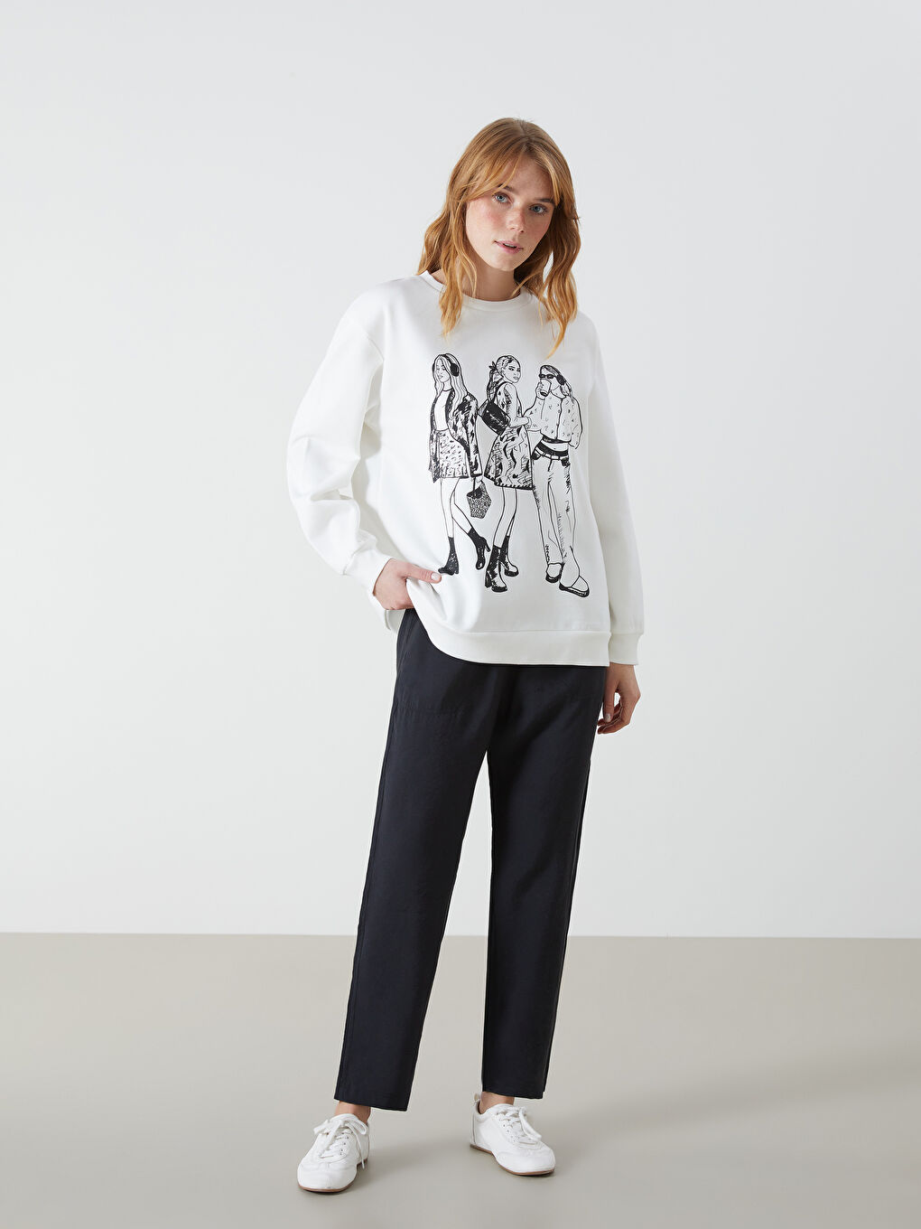 Crew Neck Printed Women's Thick Sweatshirt -W4HC06Z8-R9J