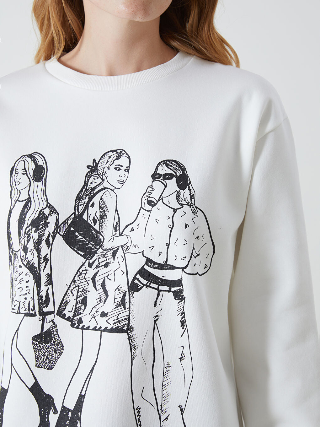 Crew Neck Printed Women's Thick Sweatshirt -W4HC06Z8-R9J
