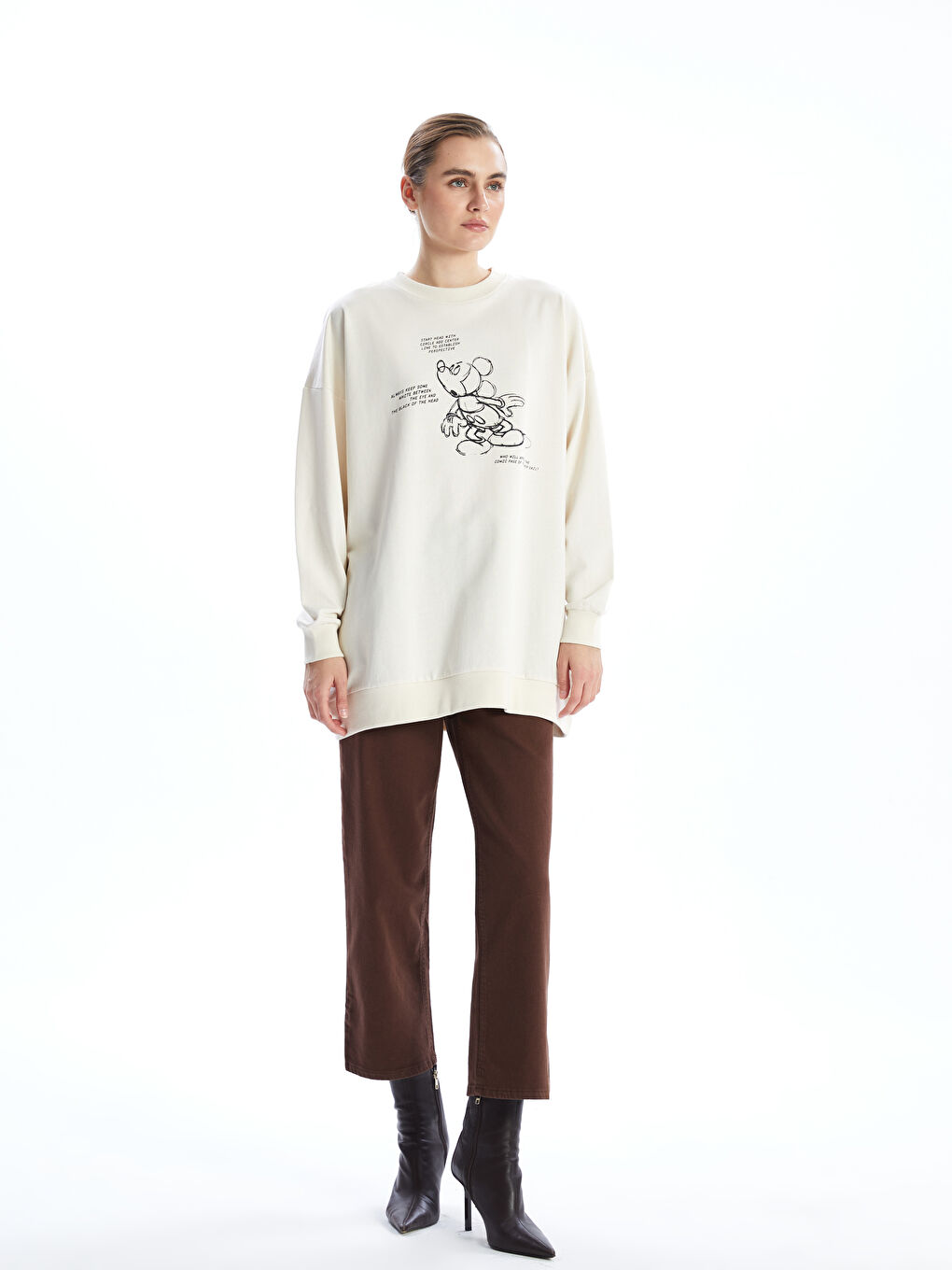 Crew Neck Mickey Mouse Printed Oversize Women's Sweatshirt Tunic-1