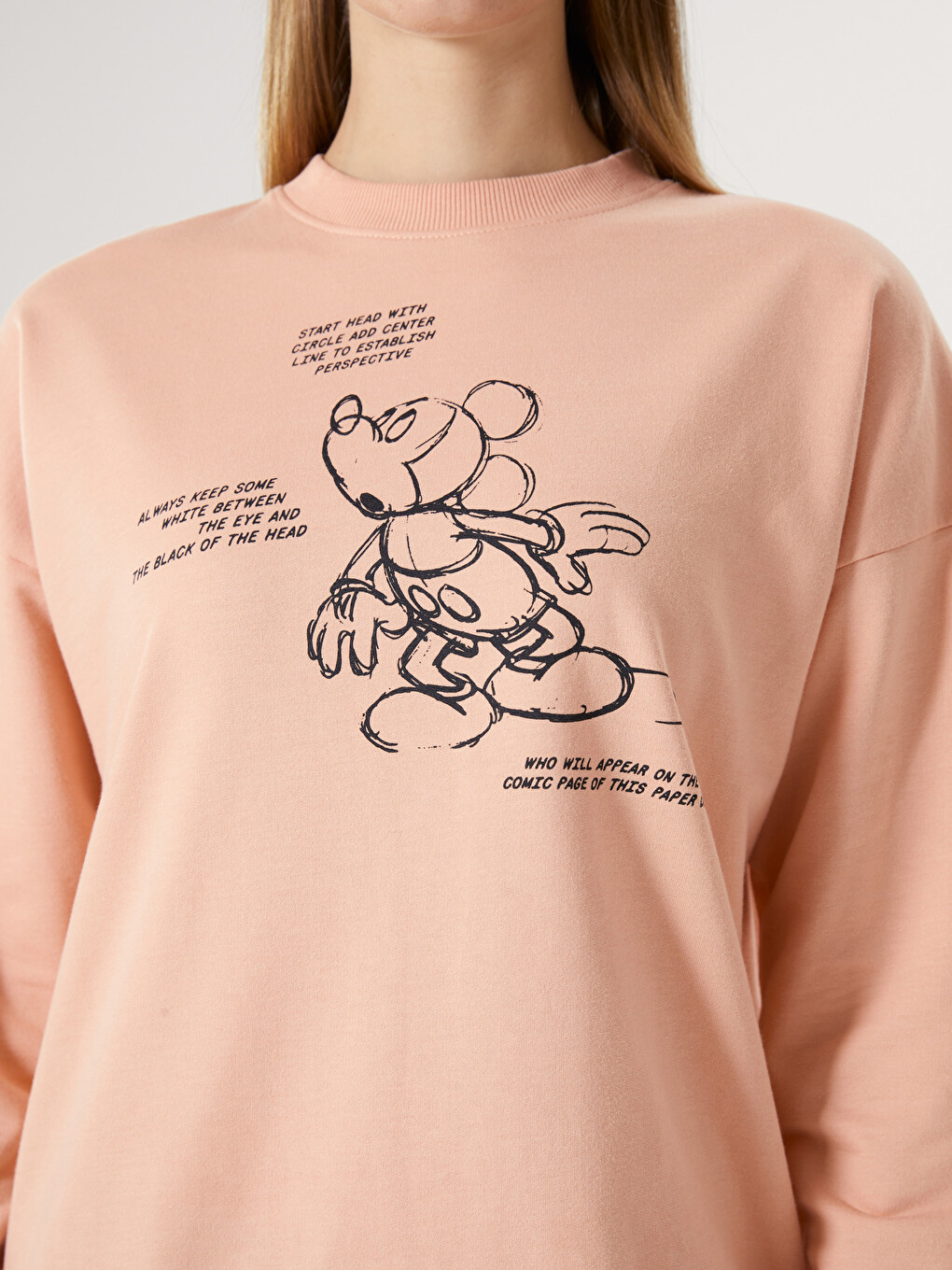 Tunique Sweat-shirt Surdimensionnée Imprimée Mickey Mouse Col Rond Pour Femmes-2