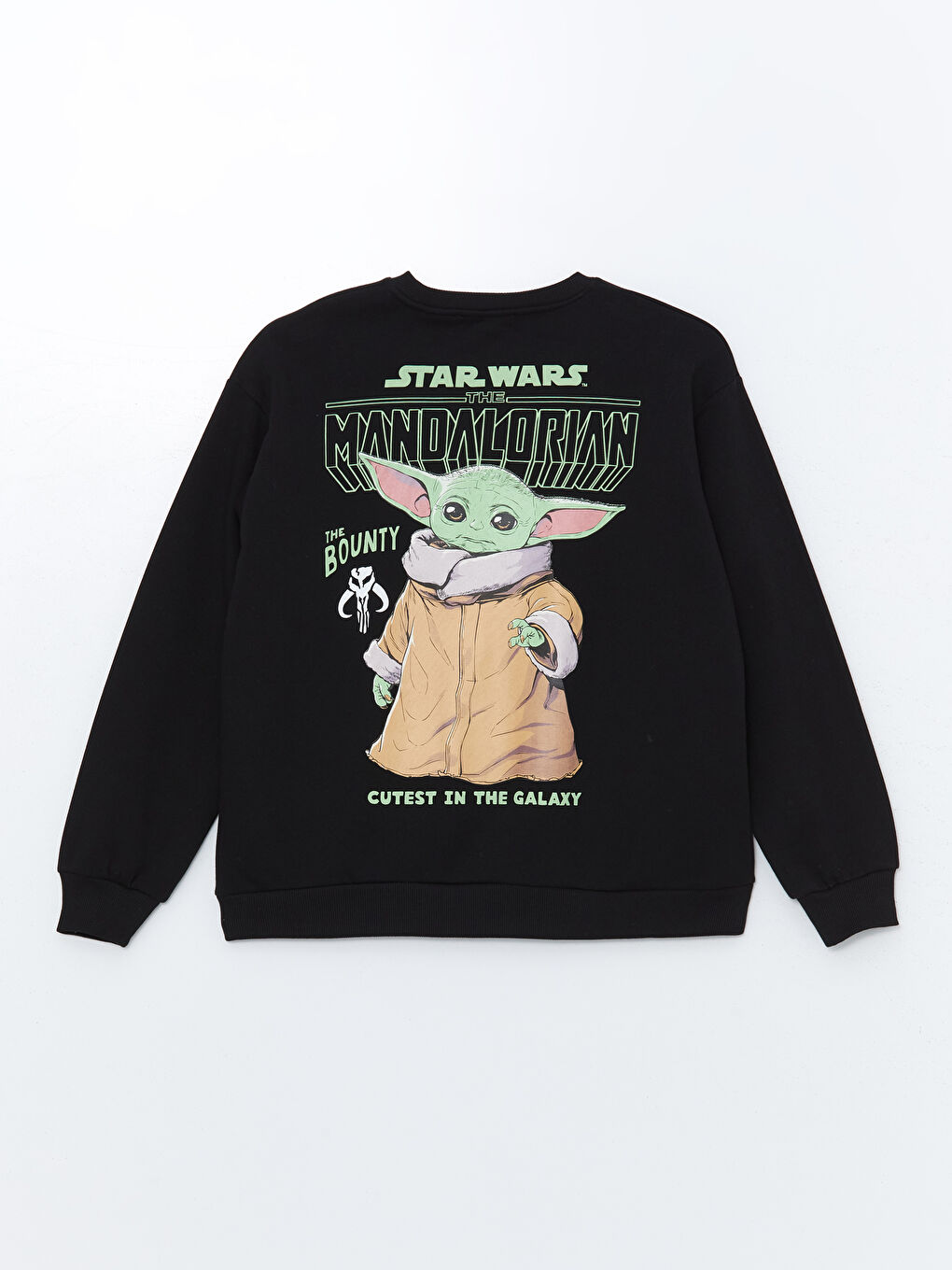 XSIDE Yeni Siyah Bisiklet Yaka The Mandalorian Baskılı Oversize Kadın Kalın Sweatshirt - 6