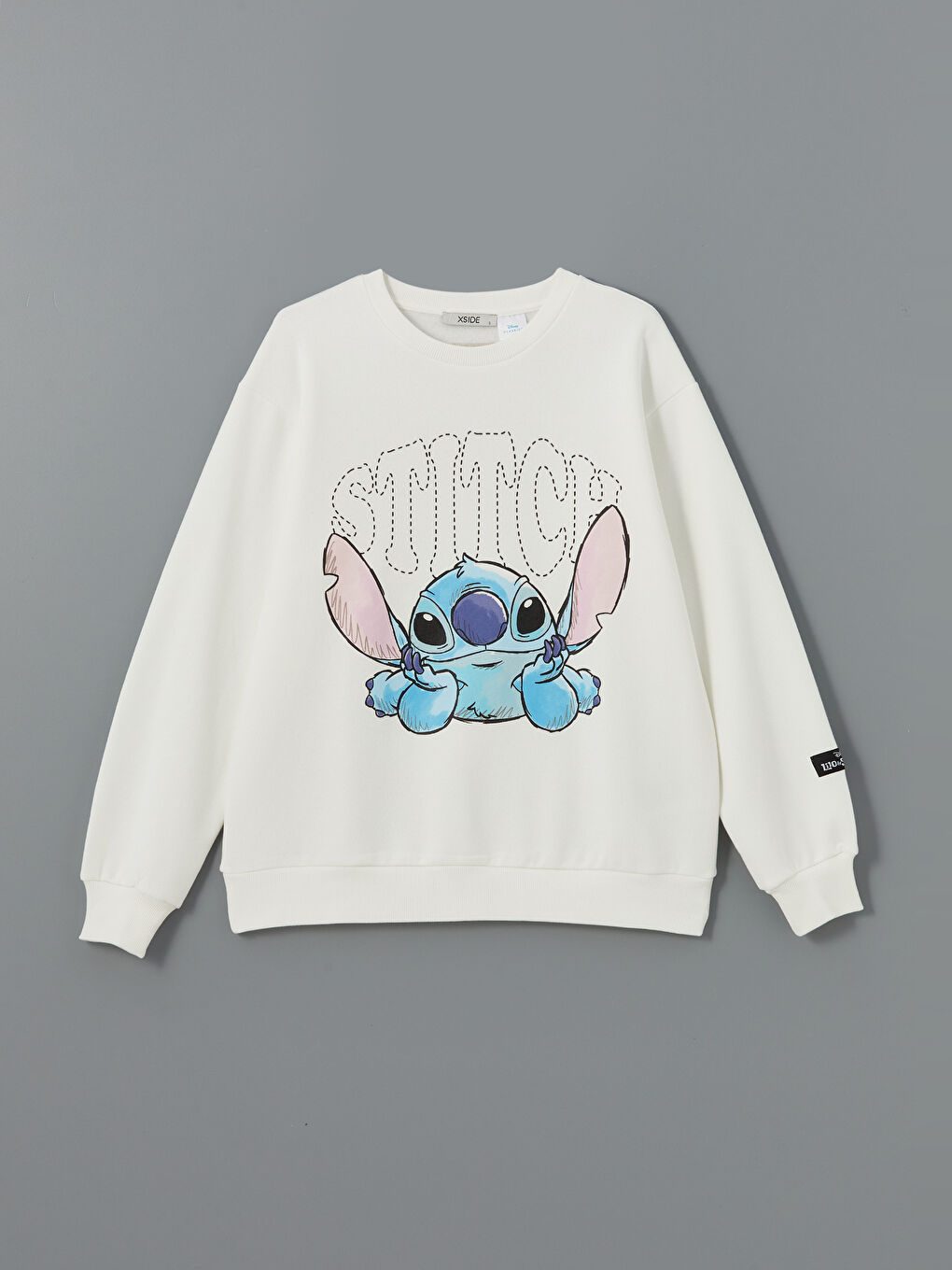 XSIDE Ekru Bisiklet Yaka Stitch Baskılı Oversize Kadın Kalın Sweatshirt