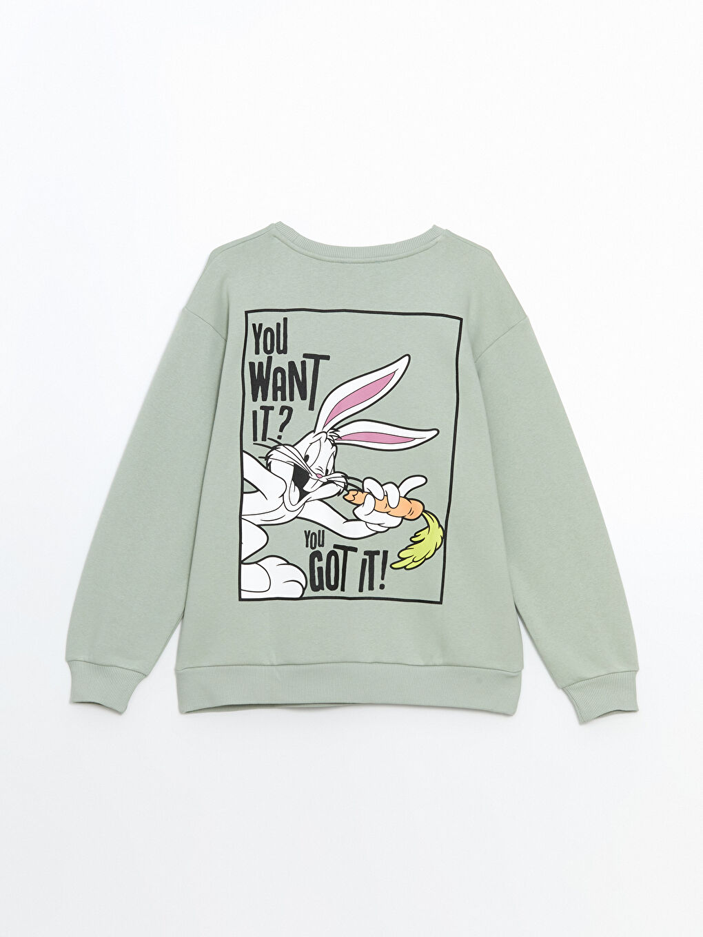 XSIDE Açık Yeşil Bisiklet Yaka Bugs Bunny Baskılı Oversize Kadın Kalın Sweatshirt - 2