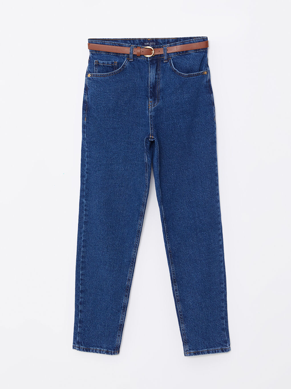 LCW Jeans Koyu Rodeo Beli Kemerli Mom Fit Kadın Jean Pantolon - 4