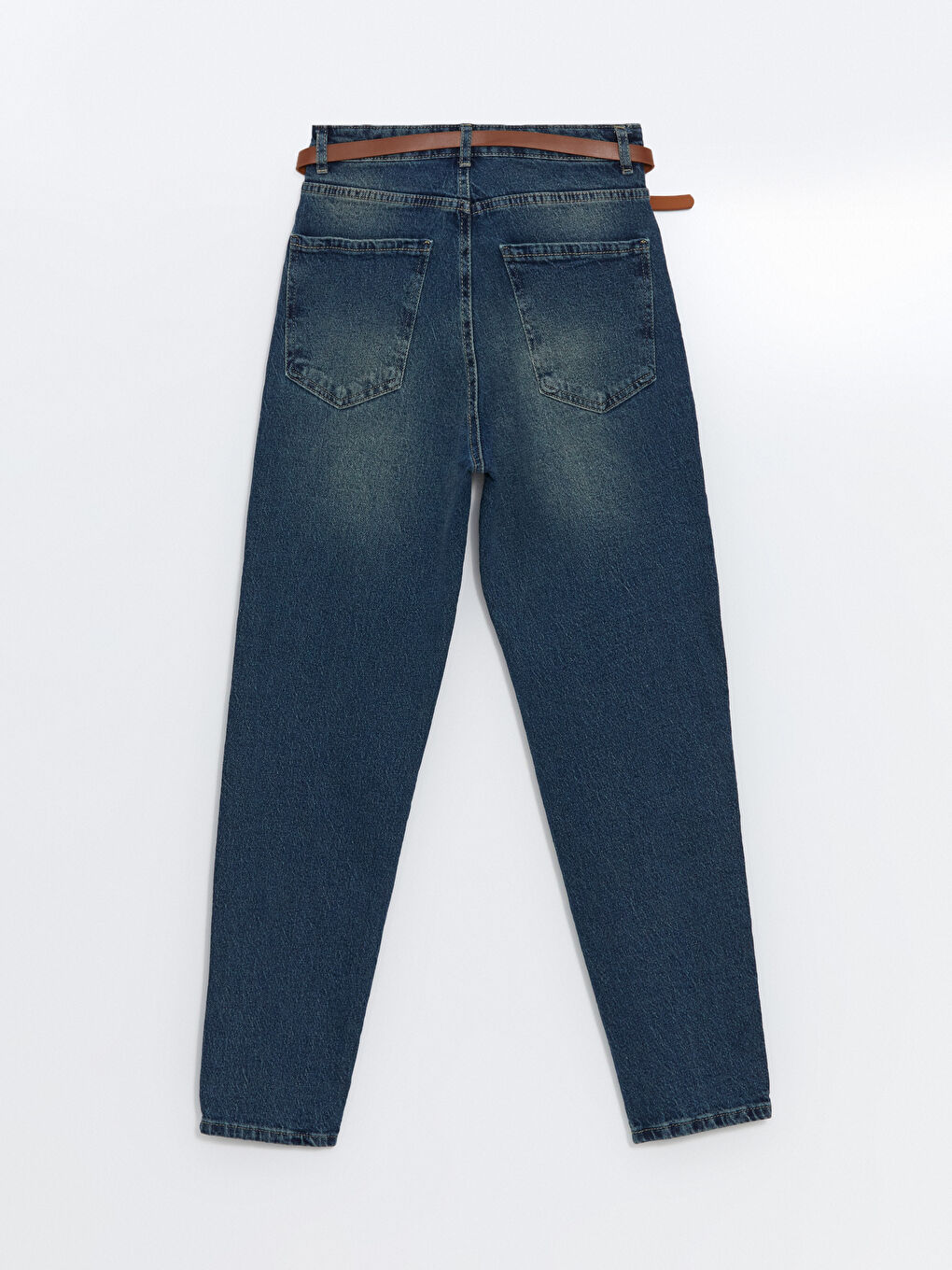 LCW Jeans Orta İndigo Rodeo Beli Kemerli Mom Fit Kadın Jean Pantolon - 1