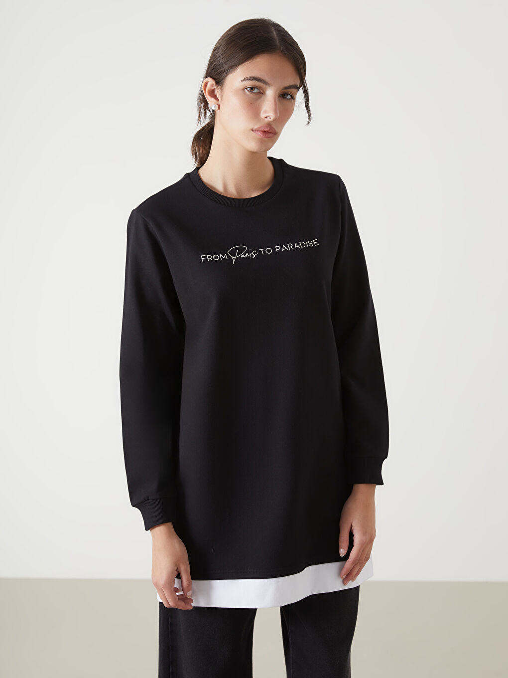 تونيك سويتشيرت مطبوع بياقة دائرية للسيدات