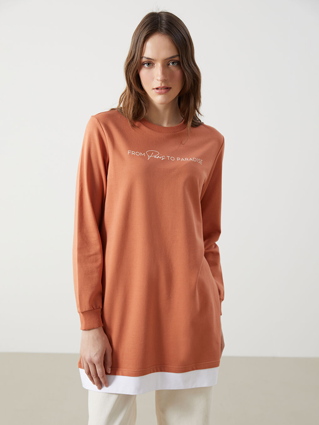 Crew Neck Printed Women's Sweatshirt Tunic