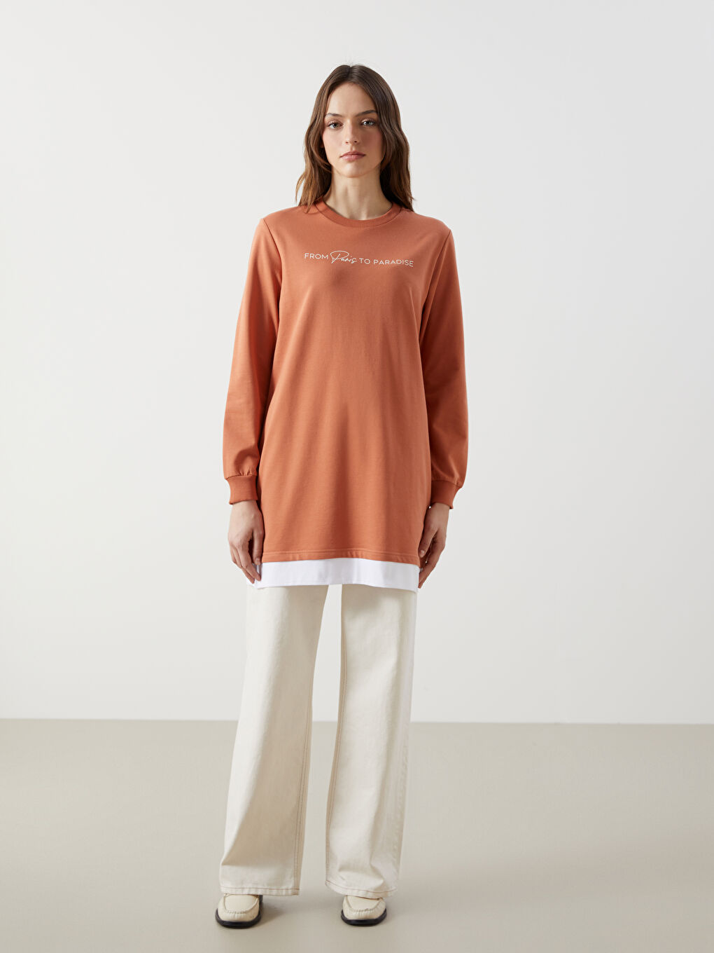 Crew Neck Printed Women's Sweatshirt Tunic-1