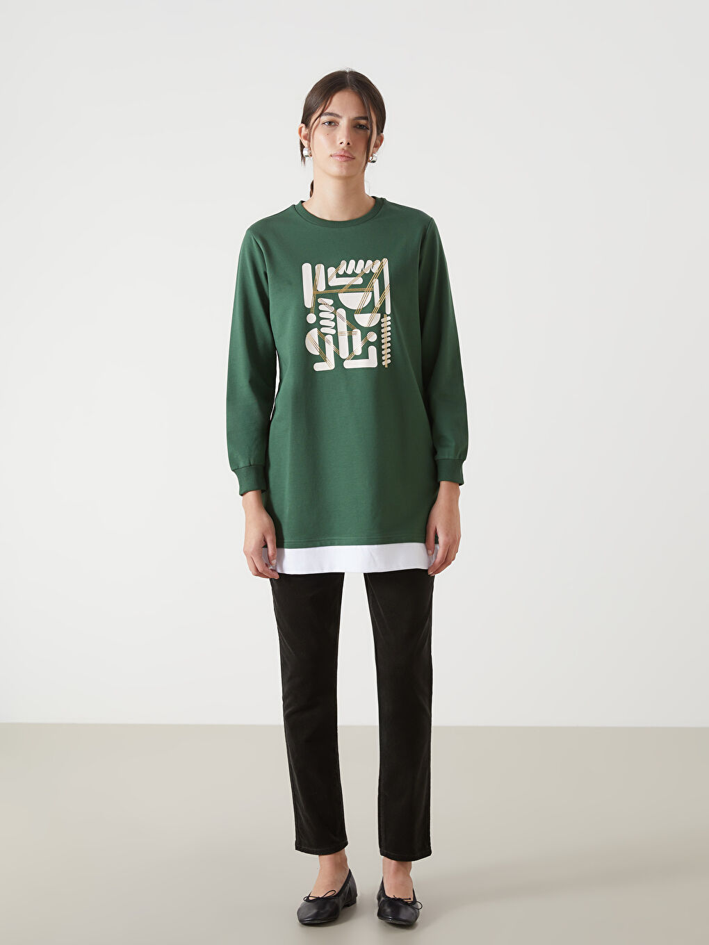 Crew Neck Printed Women's Sweatshirt Tunic-1