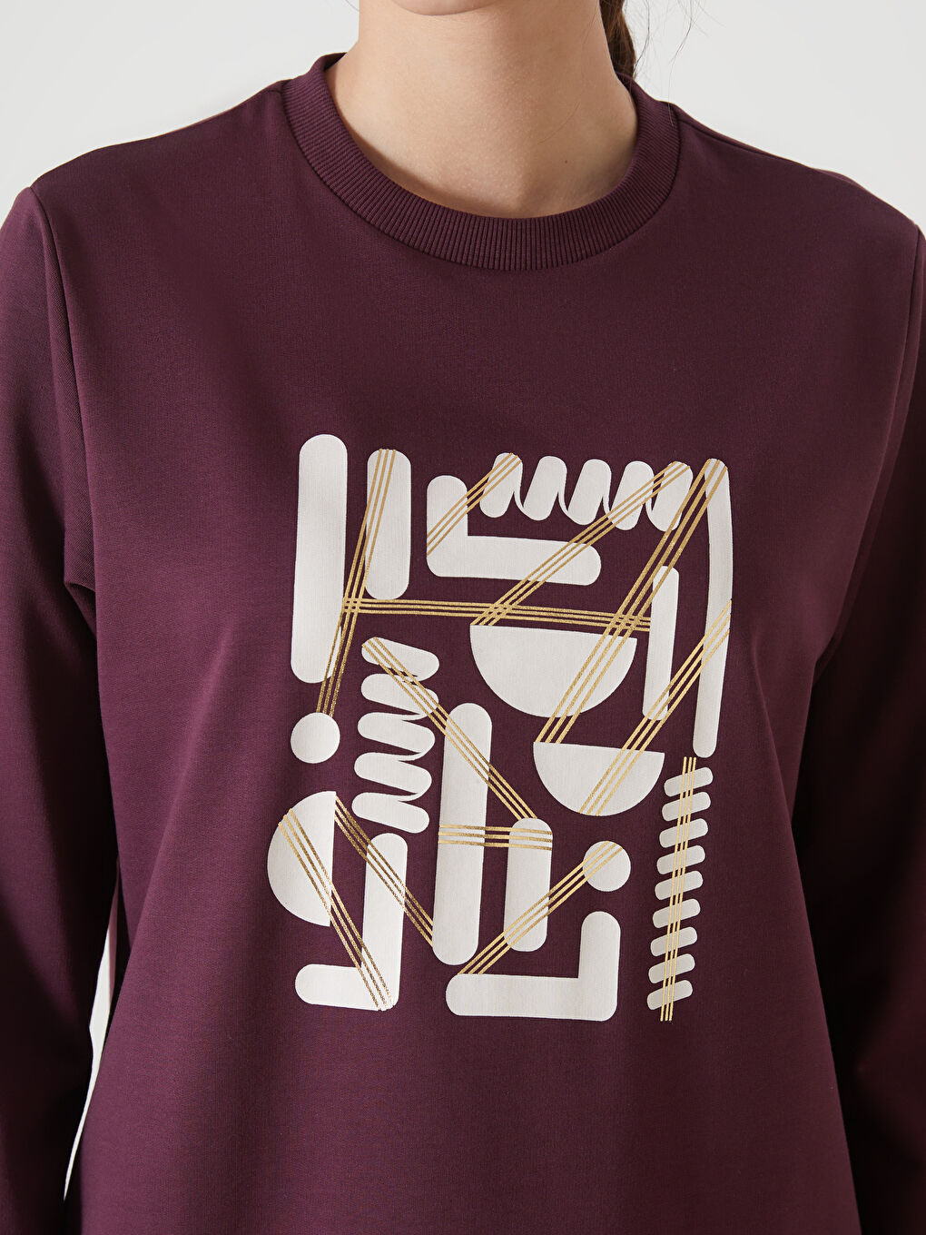 تونيك سويتشيرت مطبوع بياقة دائرية للسيدات-2