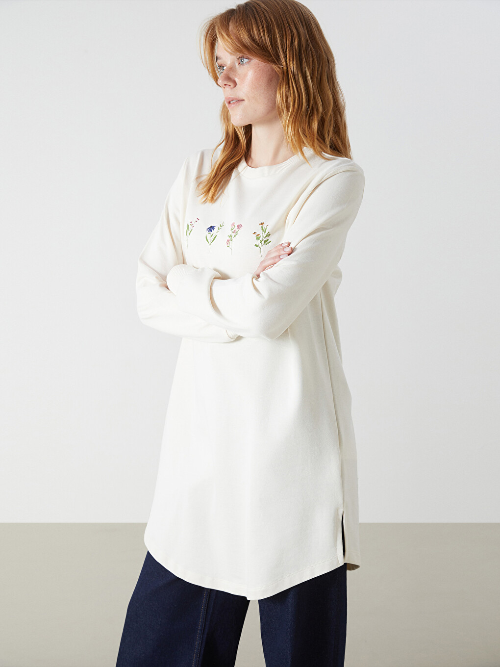 Tunique En Sweatshirt Floral À Col Rond Pour Femmes