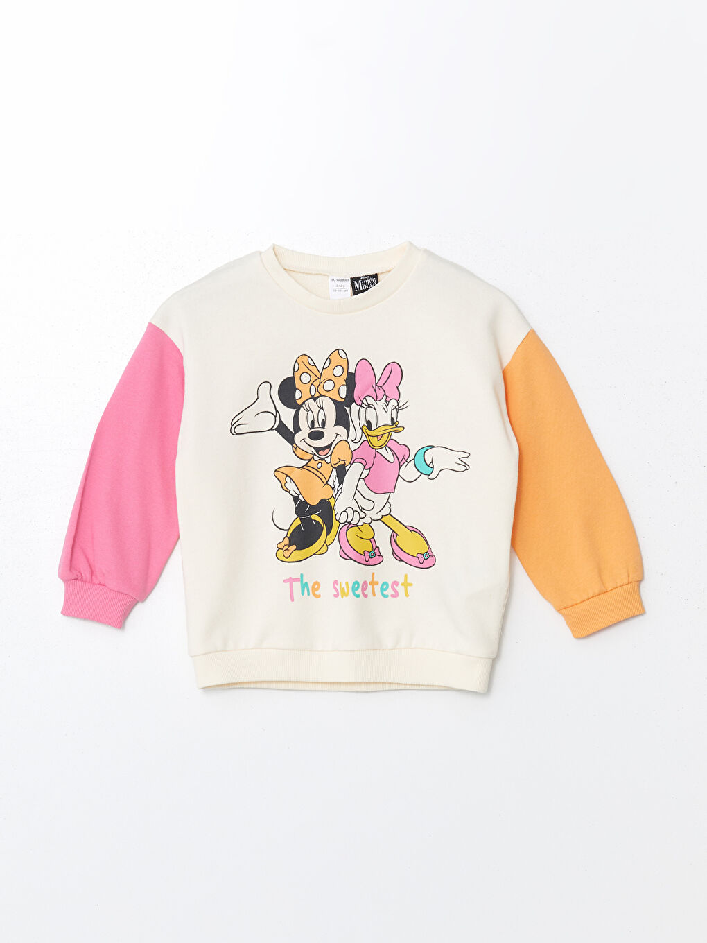 LCW baby Krem Rengi Bisiklet Yaka Uzun Kollu  Minnie Mouse Baskılı Kız Bebek Sweatshirt ve Eşofman Alt 2'li - 1