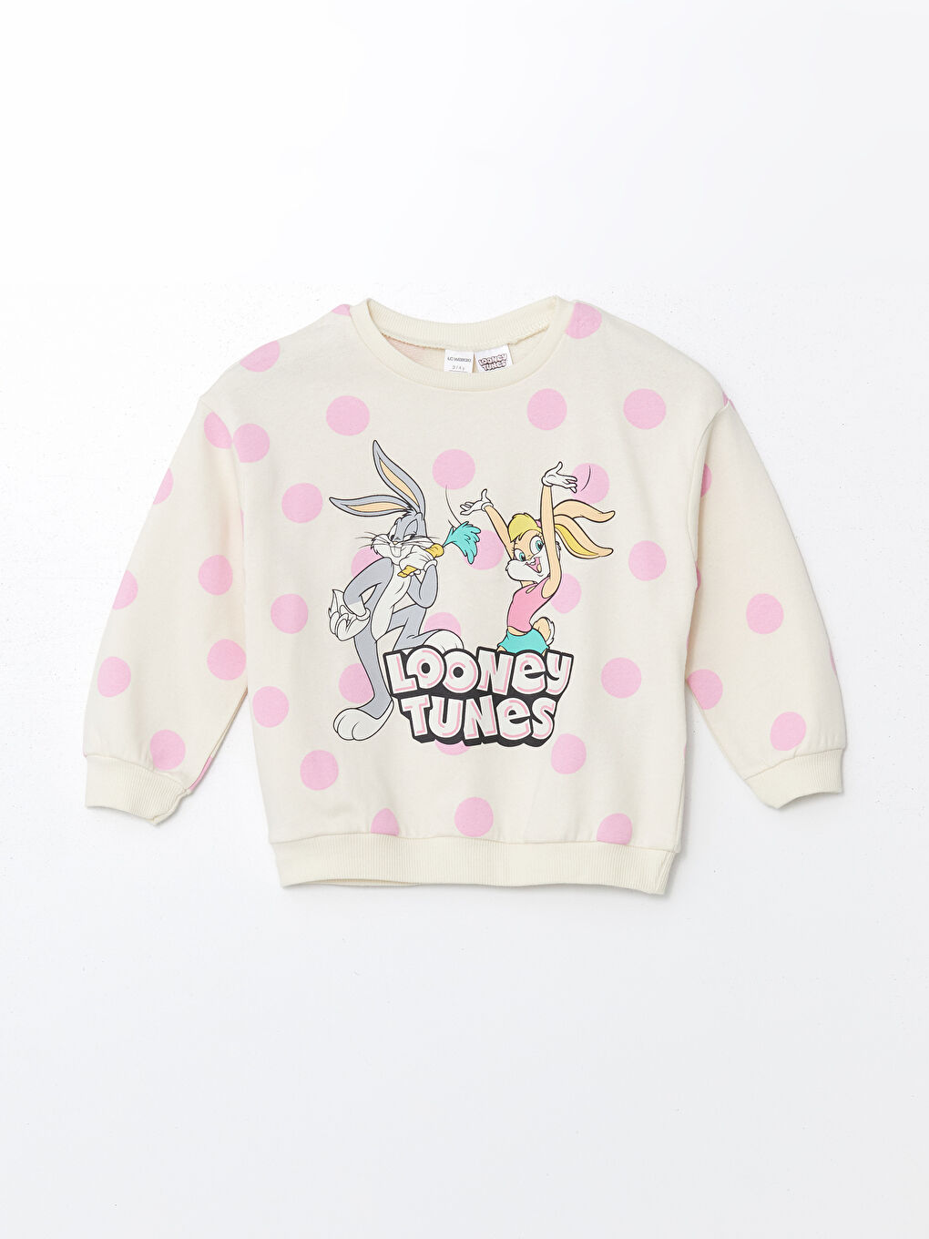 LCW Kids Pembe Baskılı Bisiklet Yaka Uzun Kollu Bugs Bunny Baskılı Kız Bebek Sweatshirt